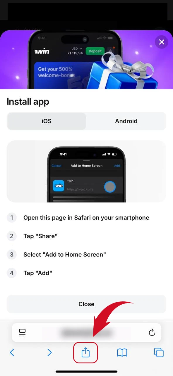 Click the share button.