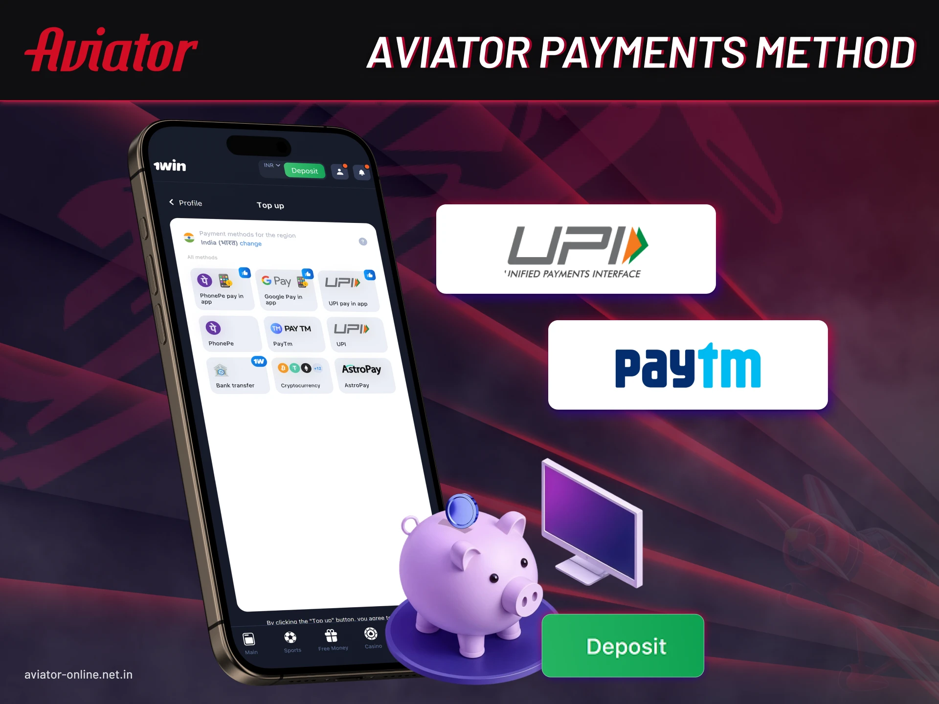 Top popular payment methods to deposit and withdraw money.