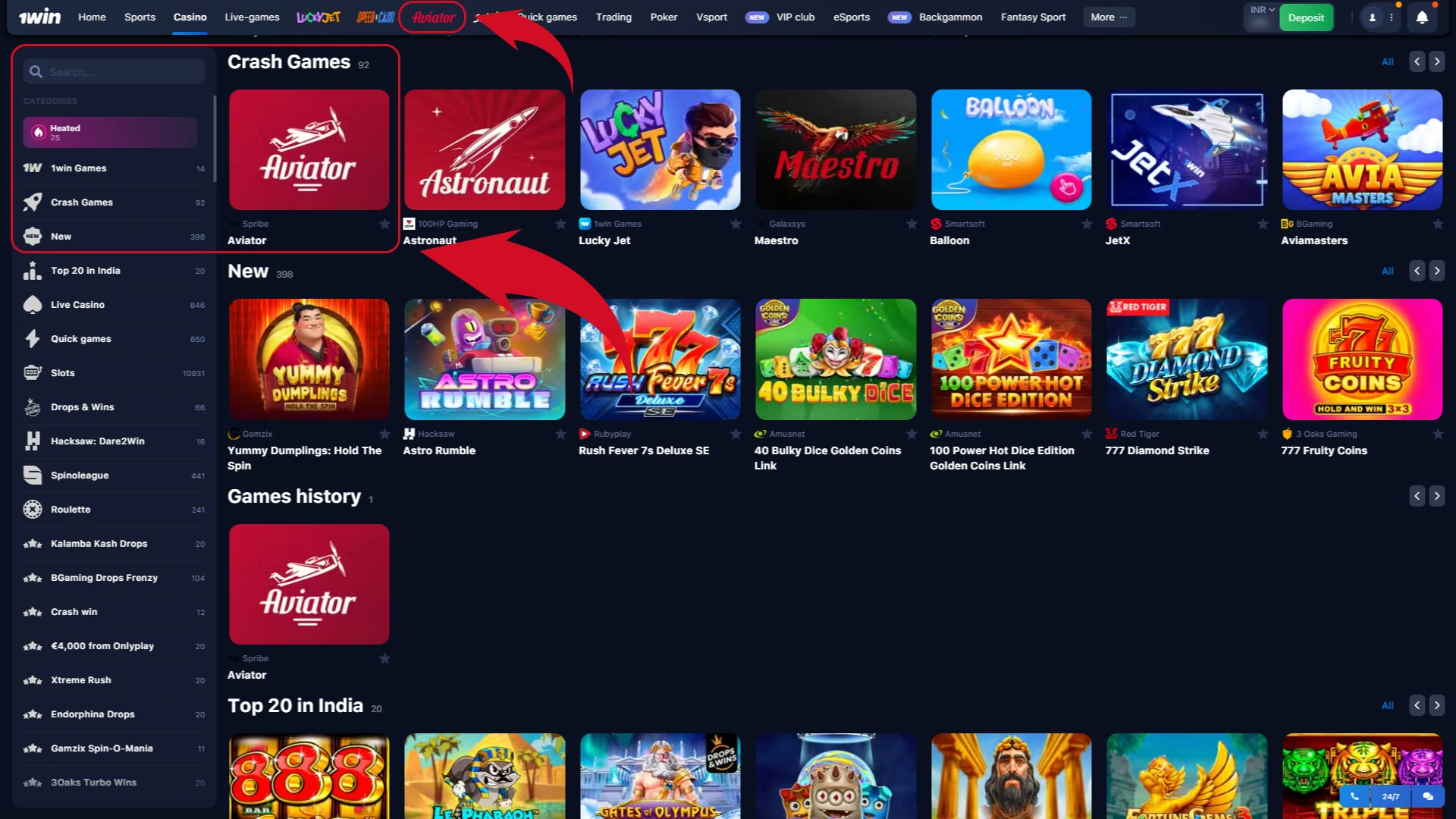 Find the Aviator game.