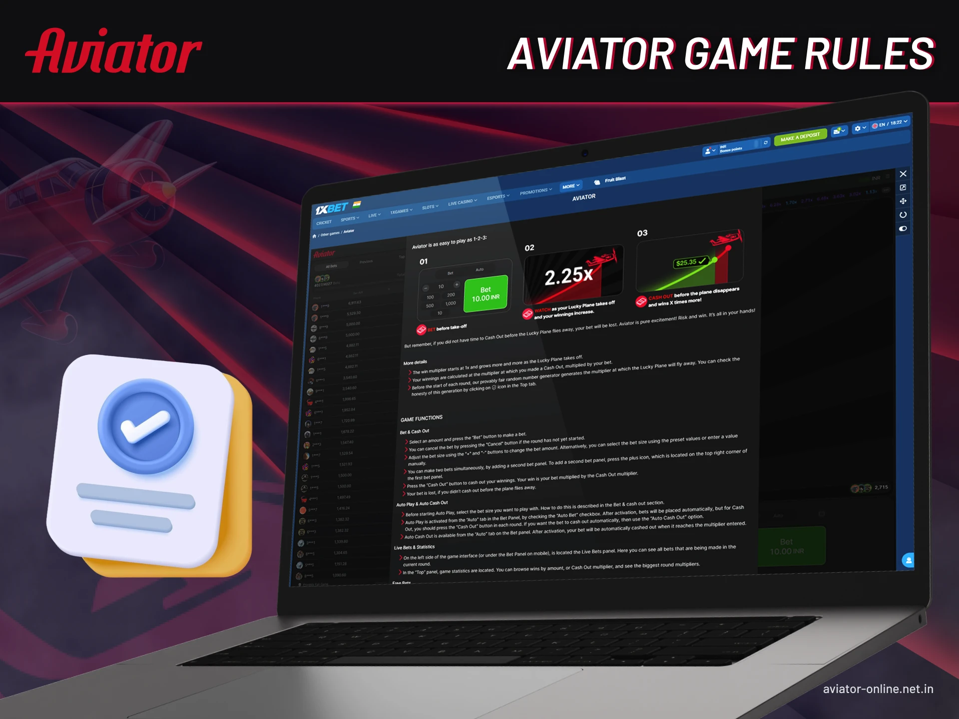The rules of the Aviator game.