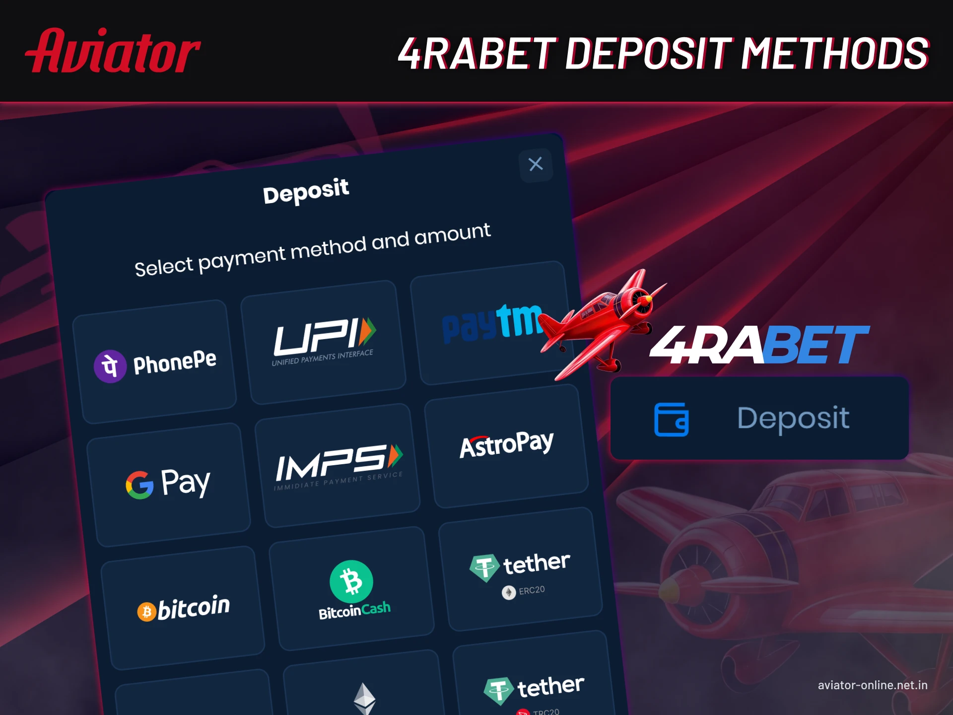 Many deposit methods for Indian Players on 4rabet.