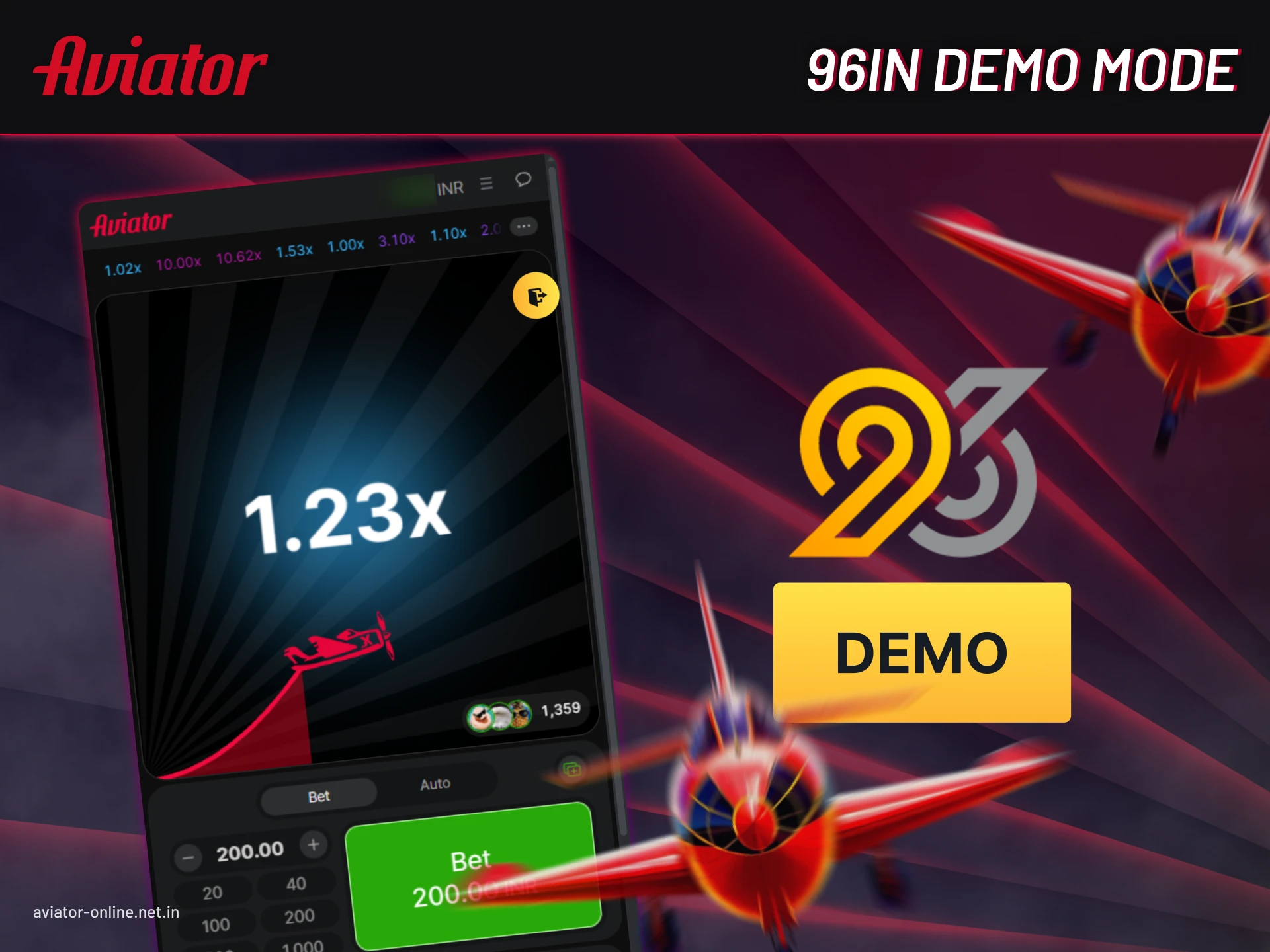 Play Aviator on 96In in demo mode before using real money.