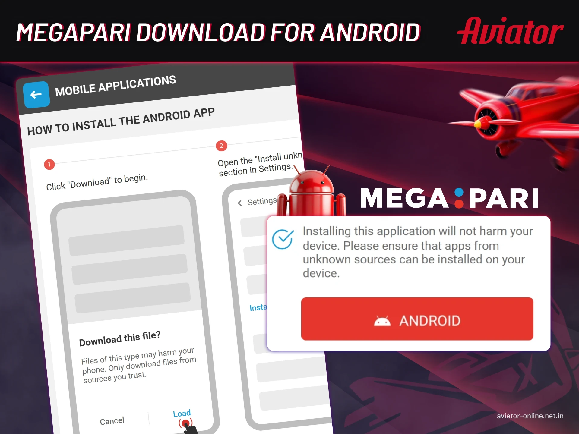 Step-by-step instructions for installing an Android app.