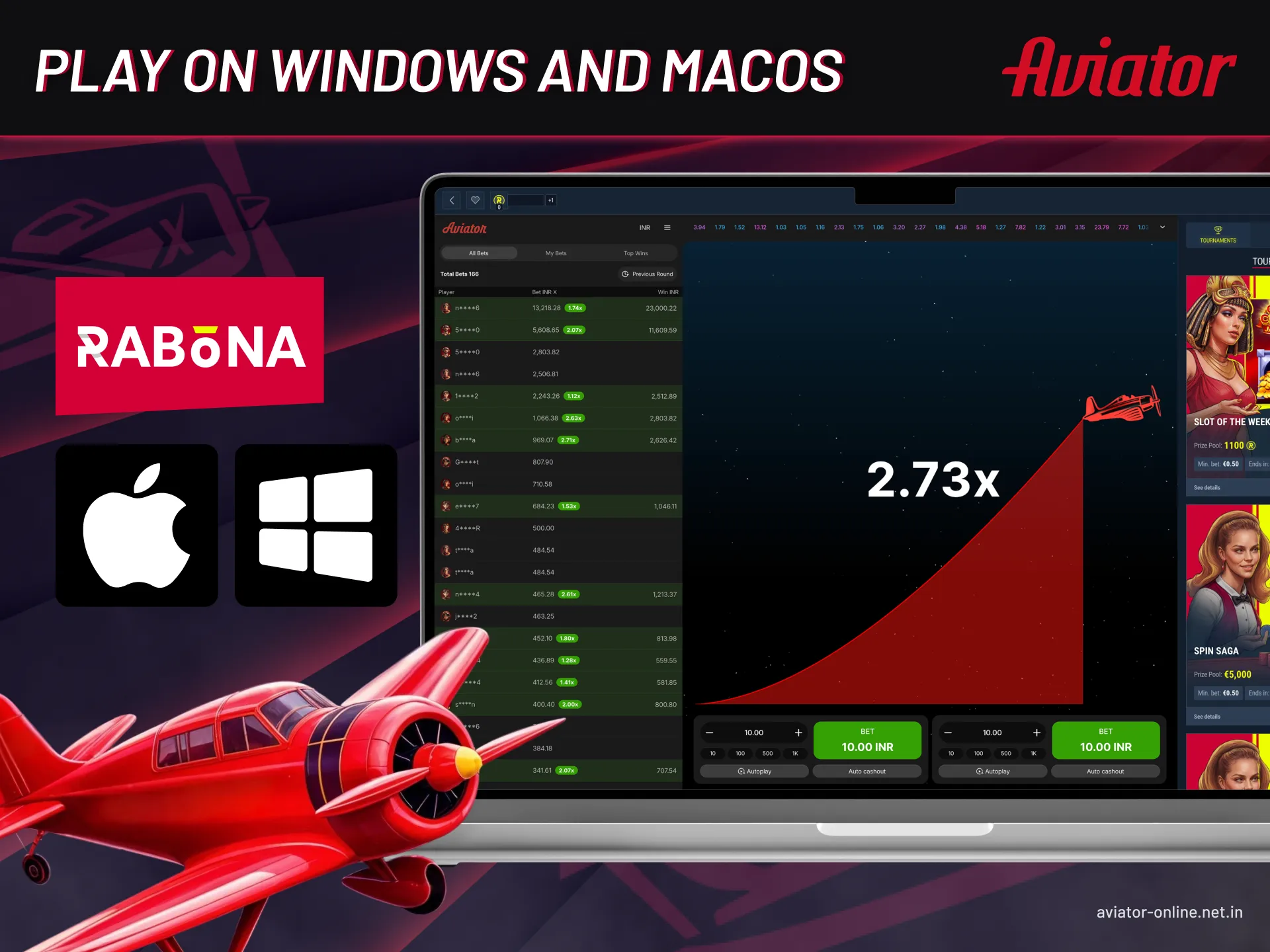 Players can play Aviator on Rabona on Windows and macOS via a browser.